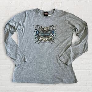 Harley Davidson Long Sleeve Tattoo Graphic T Shirt Womens L Grey Omaha Nebraska